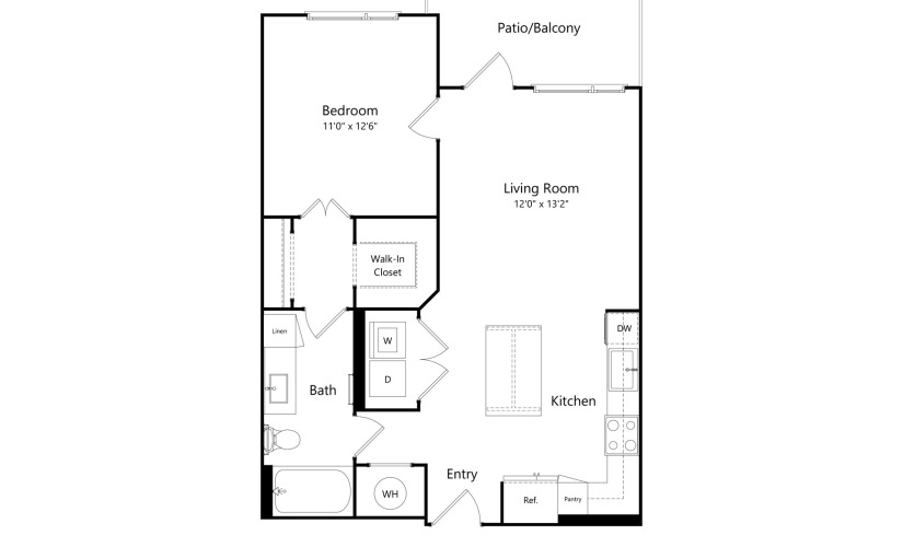 A1.1 - 1 bedroom floorplan layout with 1 bathroom and 754 square feet