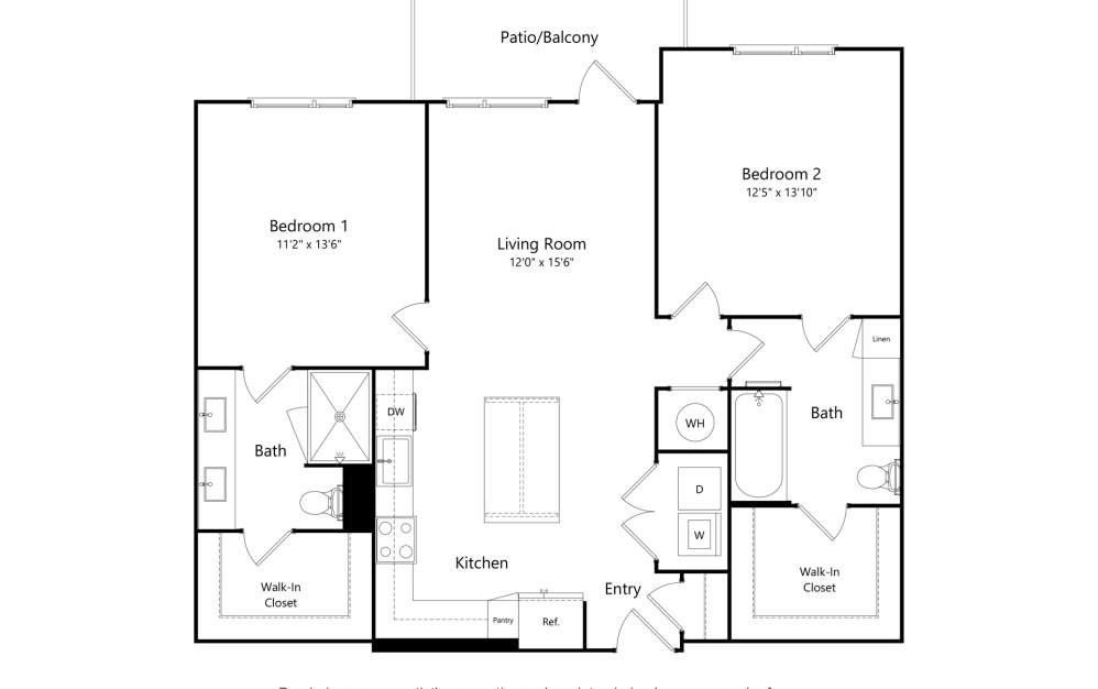 B2.1 - 2 bedroom floorplan layout with 2 bathrooms and 1187 square feet